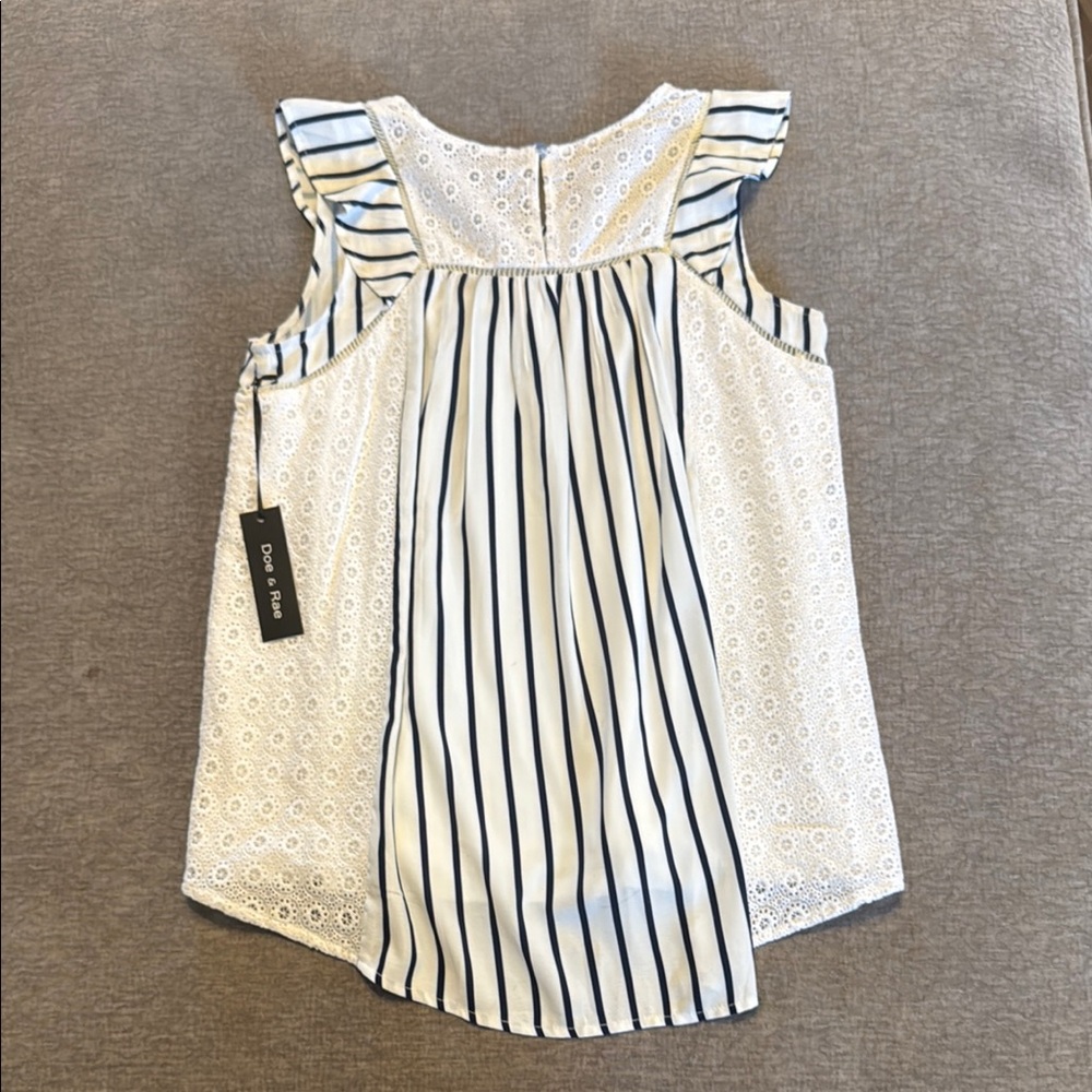 Striped Sleeveless Top by Doe & Rae size L. Eyelet - Picture 6 of 8
